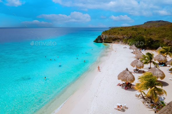 Cas Abou Beach on the caribbean island of Curacao, Playa Cas Abou in Curacao Caribbean in summer - Stock Photo - Images