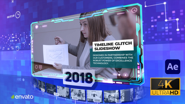 Corporate Timeline Glitch Slideshow 4k Elements template preview