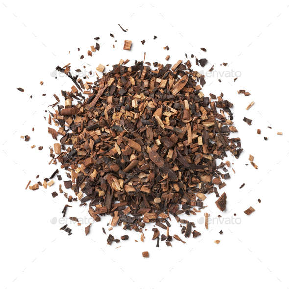 Dried rooibos, bush tea, red tea, redbush tea leaves close up Stock