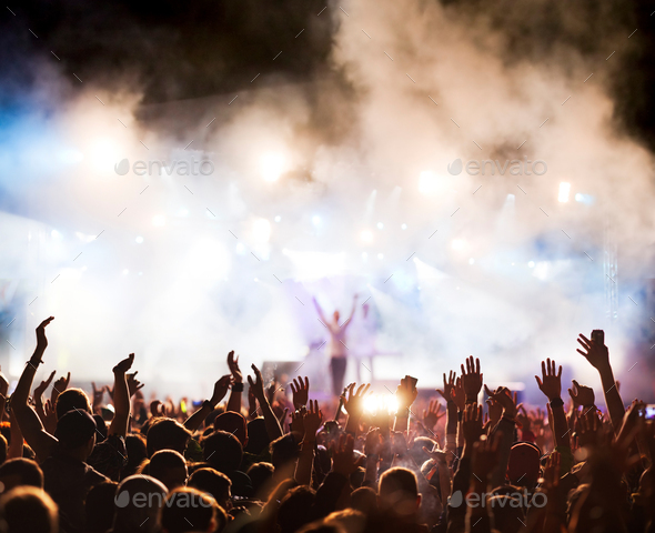music festival background crowd having fun space for your text - Stock Photo - Images