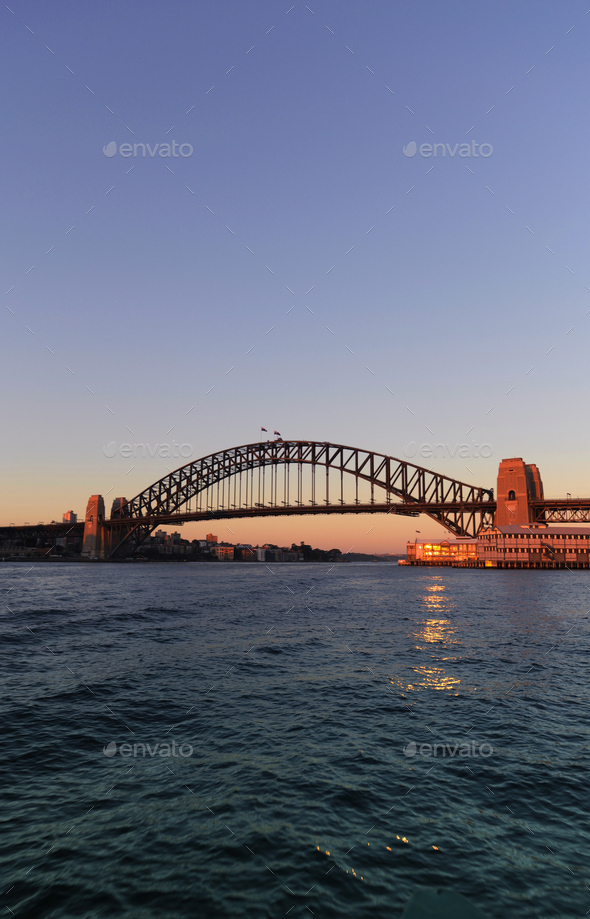 Sydney Harbour Bridge at dusk, Sydney, NSW, Australia - Stock Photo - Images