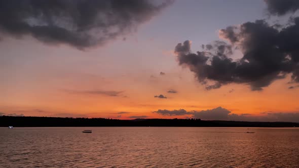 beautiful sunset in river at Lum Chae dam, Khonburi, Nakhon Ratchasima, Thailand