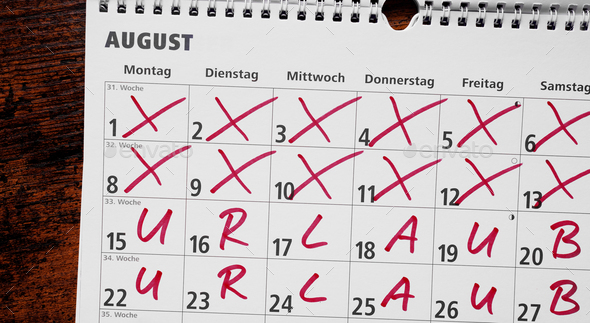 german calendar with holiday or vacation in august
