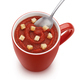 Instant tomato soup with croutons in red mug isolated, top view - PhotoDune Item for Sale