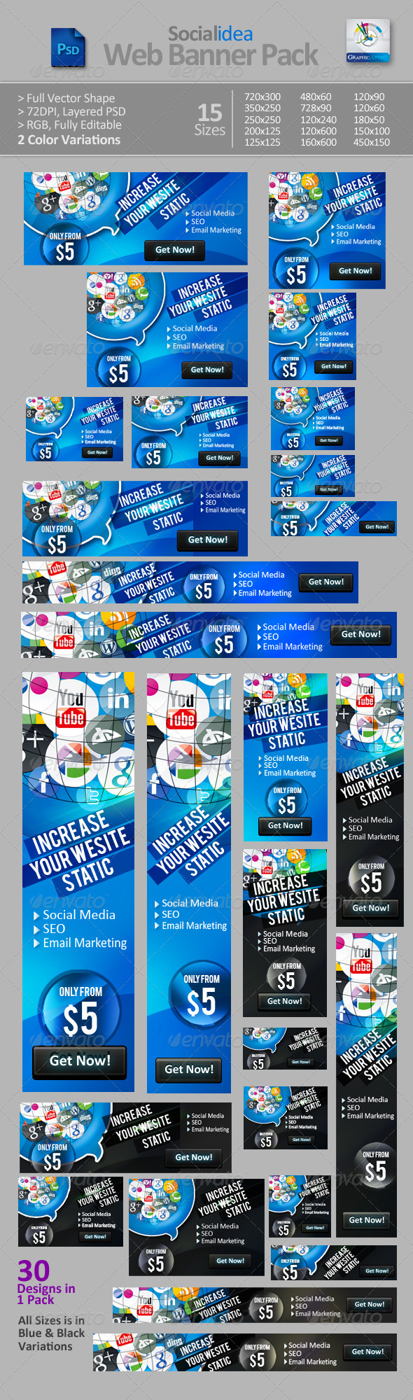 Socialidea: Social Media Web Banners Pack - Banners & Ads Web Elements