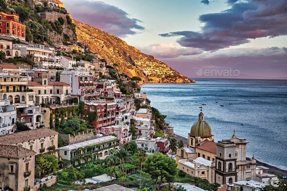 Scenic view of the seaside village of Positano on southern Italy's ...