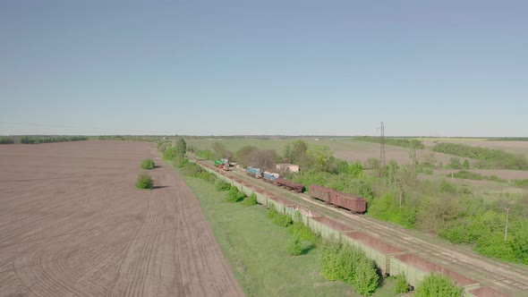 Railway in the Field. Parking of Empty Freight Cars.