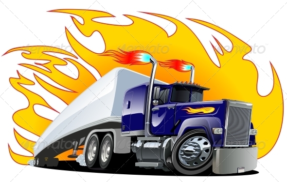Vector Cartoon Semi Truck. One-Click Repaint - Man-made Objects Objects