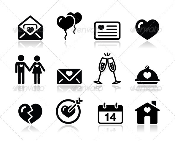 Love Valentine Black Icon Set - Valentines Seasons/Holidays