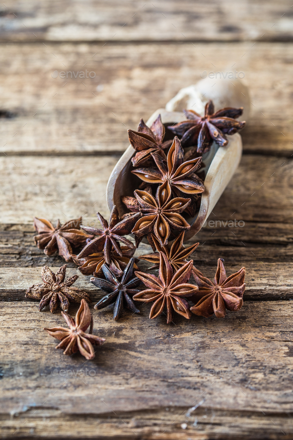 Star anise or chinese badiane spice or Illicium verum. Stock Photo