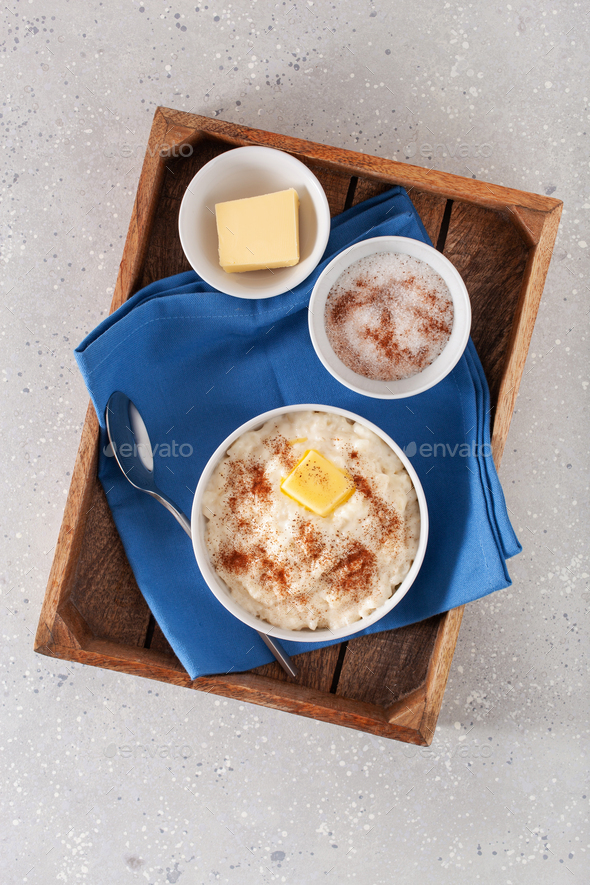 rice pudding with butter. french riz au lait, norwegian risgrot ...