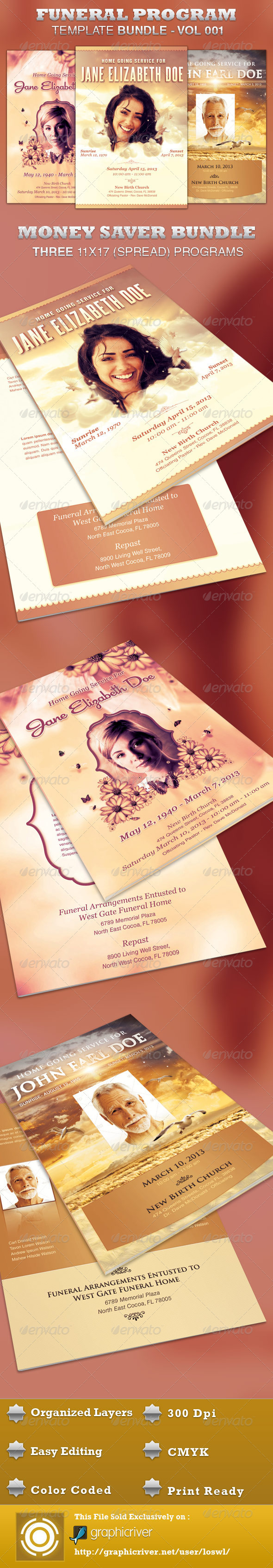 Funeral Program Template Bundle-Vol 001 - Informational Brochures