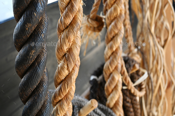 Marine rope handmade, thick twine for ships and boats. Stock Photo