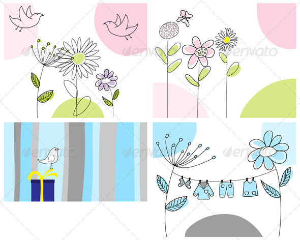 Sketched Greeting Card Set - Backgrounds Decorative
