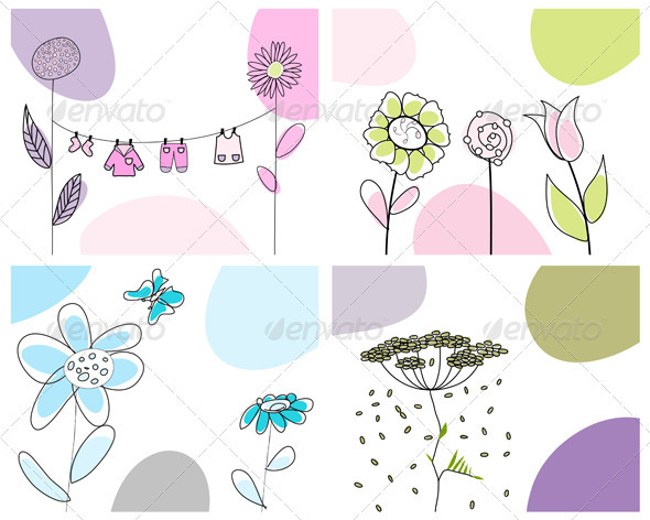 Sketched Greeting Card Set - Backgrounds Decorative