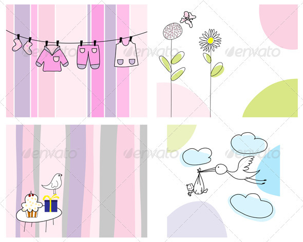 Sketched Greeting Card Set - Backgrounds Decorative
