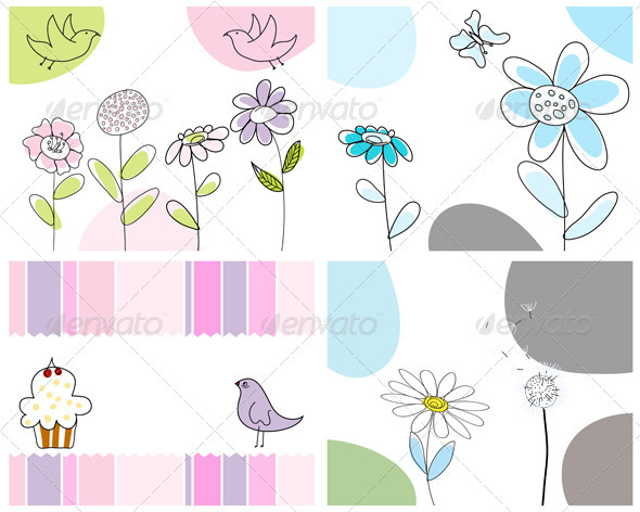 Sketched Greeting Card Set - Backgrounds Decorative