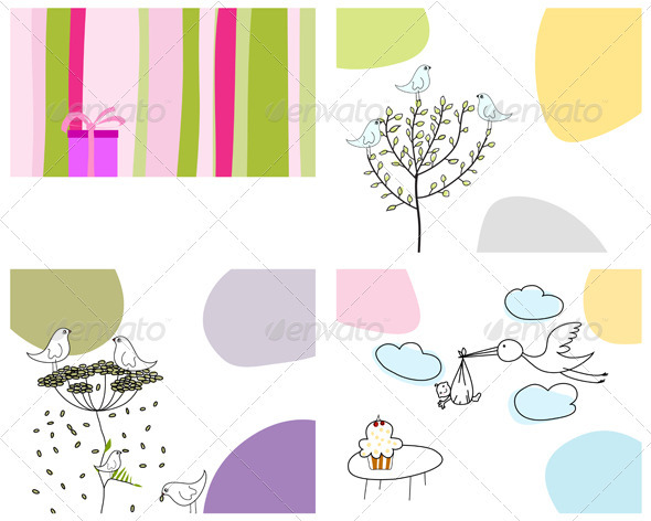 Sketched Greeting Card Set - Backgrounds Decorative