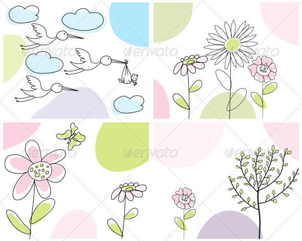 Sketched Greeting Card Set - Backgrounds Decorative