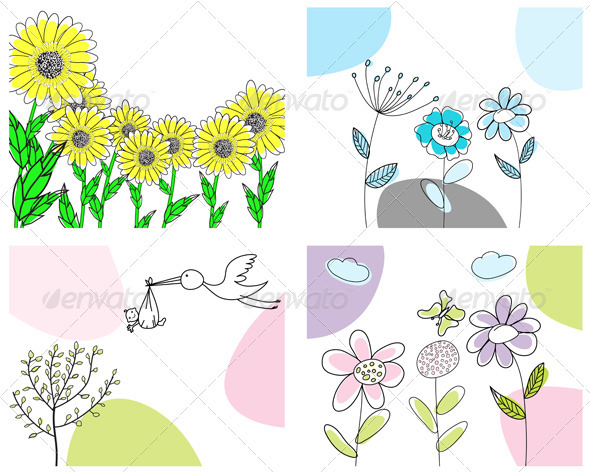 Sketched Greeting Card Set - Backgrounds Decorative