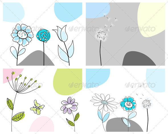 Sketched Greeting Card Set - Backgrounds Decorative