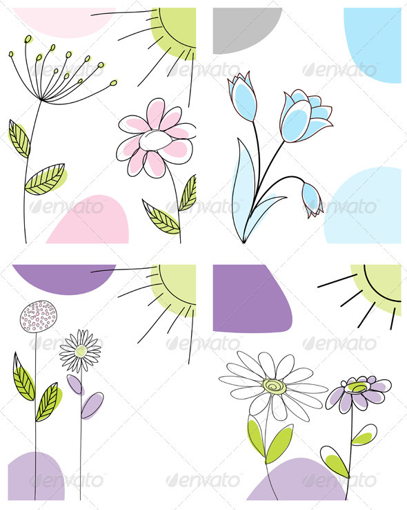 Sketched Greeting Card Set - Backgrounds Decorative