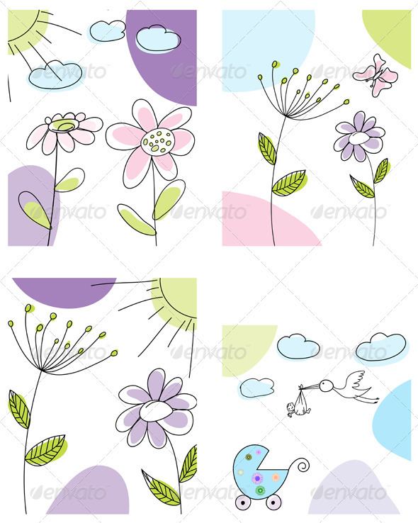 Sketched Greeting Card Set - Backgrounds Decorative