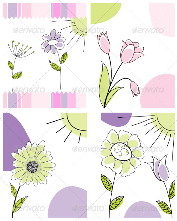 Sketched Greeting Card Set - Backgrounds Decorative