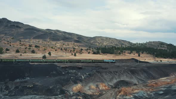 Aerial View; Drone Moving Over Railway with Train alt