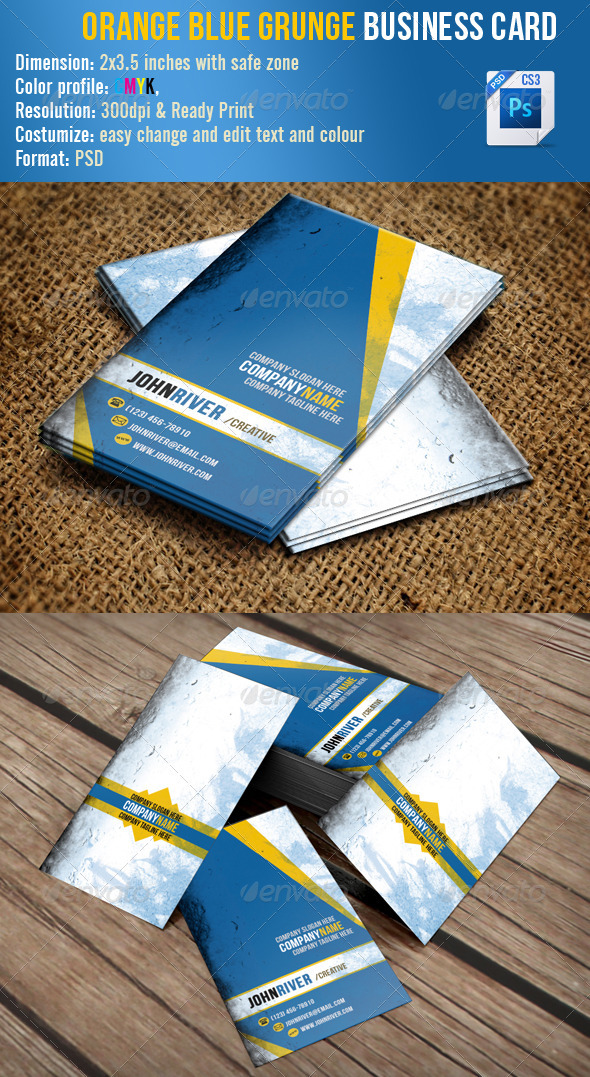 Orange Blue Grunge - Grunge Business Cards