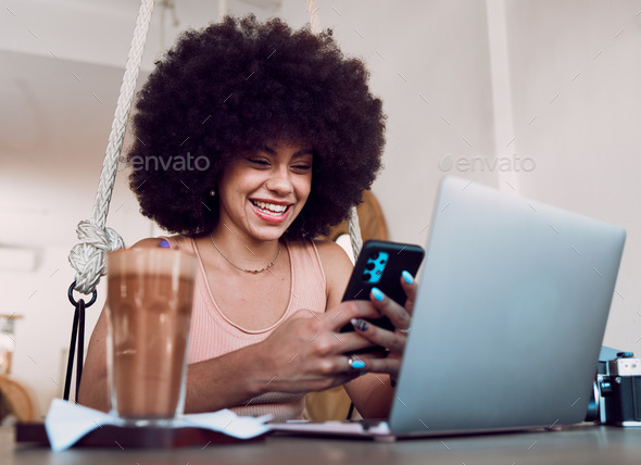 Phone, chat or hands of woman online for email communication, texting or  social media. Reading news Stock Photo by YuriArcursPeopleimages