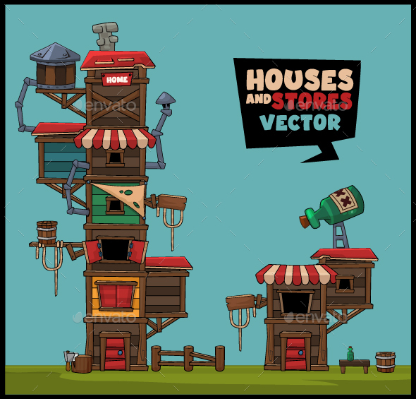 Houses and stores - Vector, Game Assets | GraphicRiver