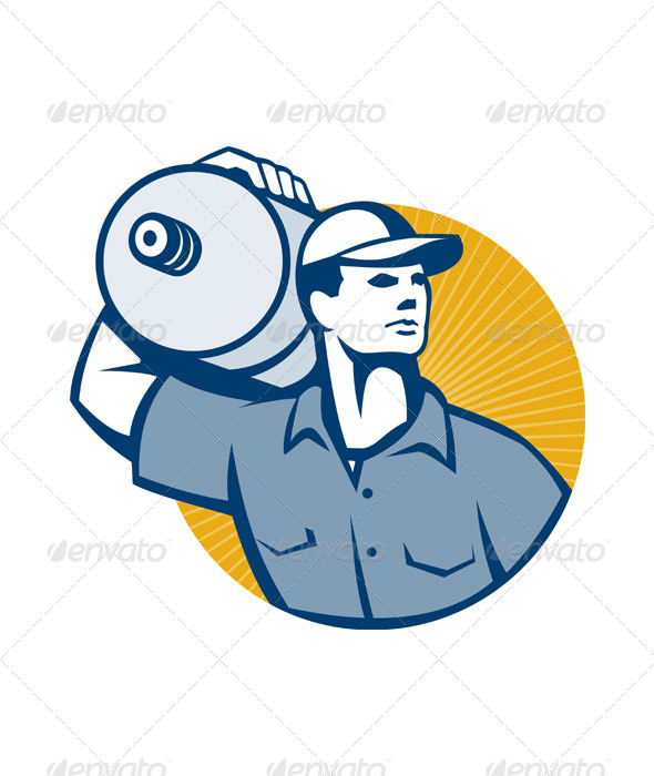 Delivery Worker Carrying Water Jug Retro - People Characters