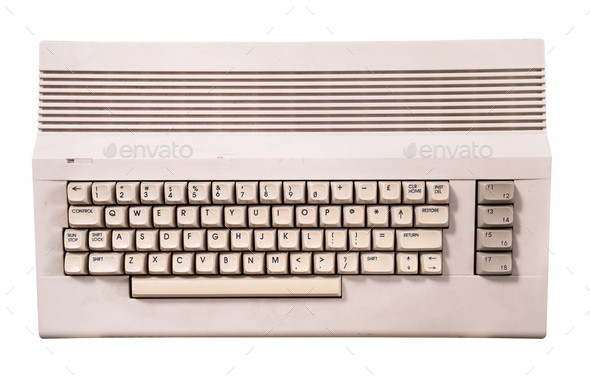 vintage cream colored home computer keyboard isolated on white - Stock Photo - Images
