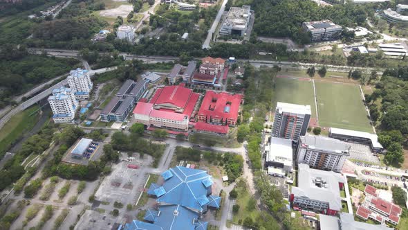 Aerial view of apartments, highway and field near to National Stadium during EMCO