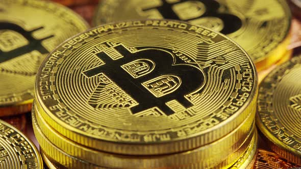 Bitcoin rotating, BTC Cryptocurrency Coins, Blockchain technology