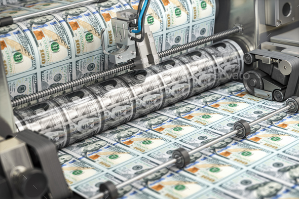 Printing money dollar bills on a print machine in typography. - Stock Photo - Images