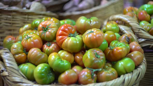 Organic Tomatoes In Traditional Basket 