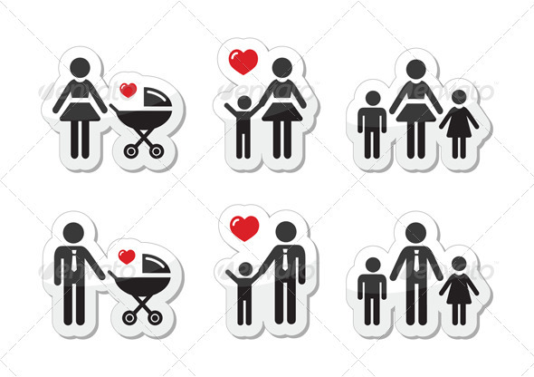Single Parent Sign - Family Icons as Labels - People Characters