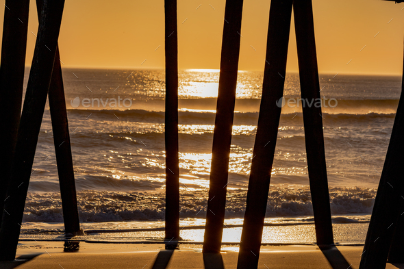 Sunrise shadows at Virginia Beach - Stock Photo - Images