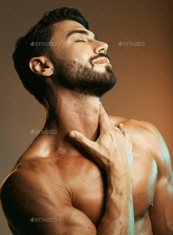 Portrait of a muscular man with bare chest, after workout stock photo