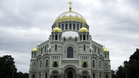 Naval cathedral of Saint Nicholas in Kronstadt, St.-Petersburg, Russia. Concept. Breathtaking white - Stock Photo - Images