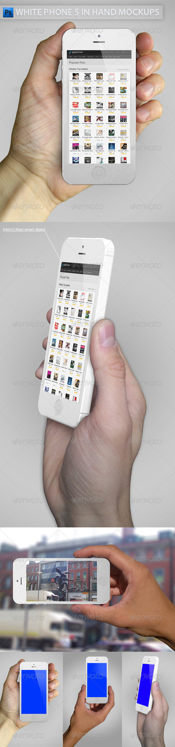White Phone 5 in Hand Mockups - Mobile Displays