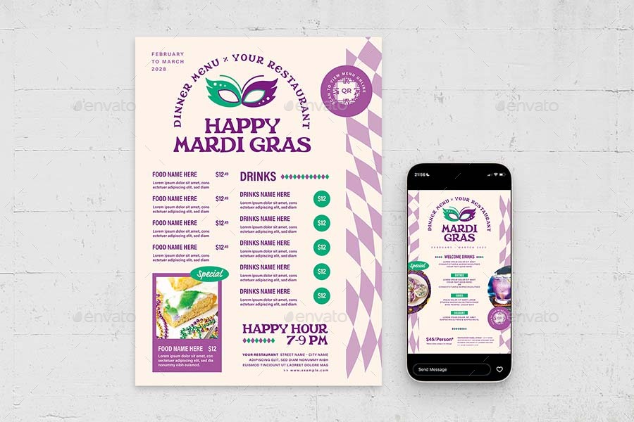 mardi gras menu universal