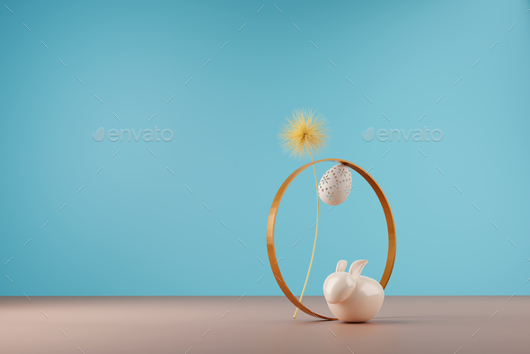Bust with Easter eggs on gray background with long shadow. 3d render - Stock Photo - Images