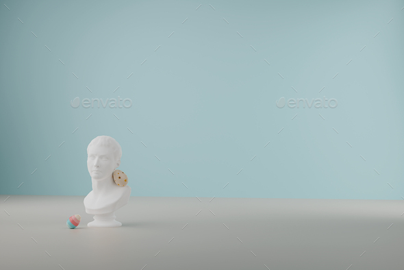 Bust with Easter eggs on gray background with long shadow. 3d render - Stock Photo - Images
