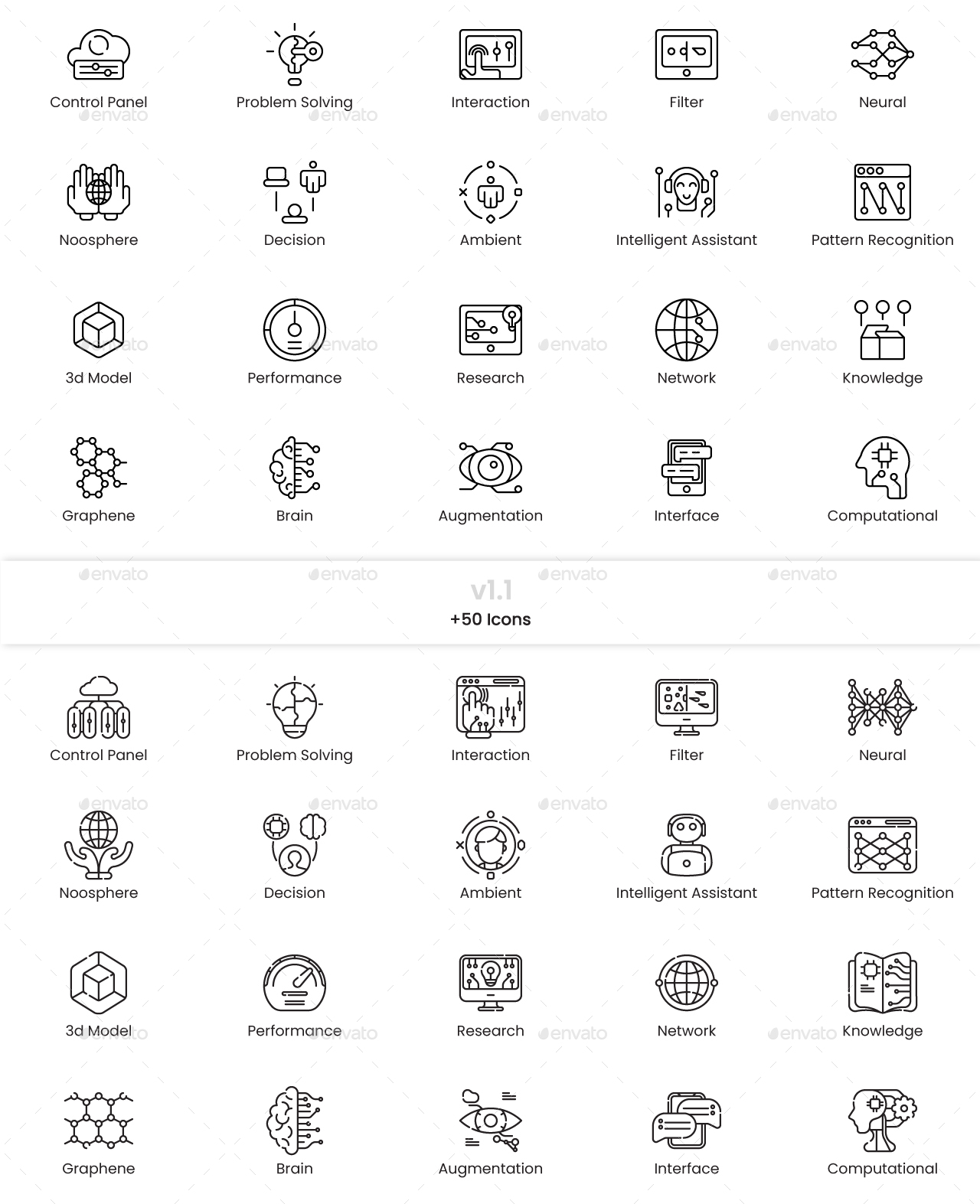 Artificial Intelligence Outline Icons, Icons | GraphicRiver