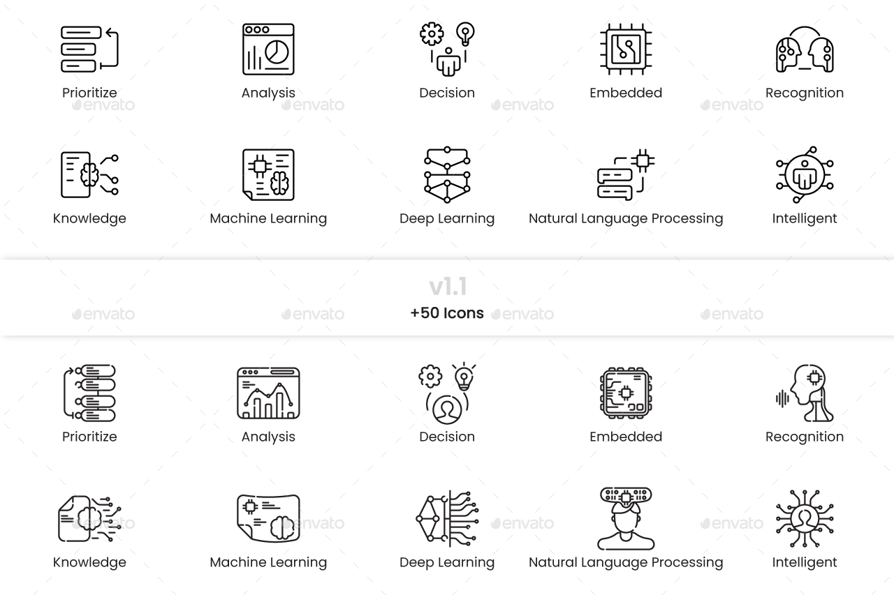 Artificial Intelligence Outline Icons, Icons | GraphicRiver