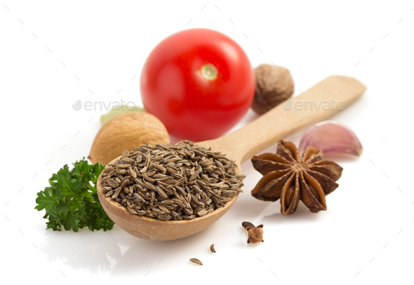 cumin seeds on white background - Stock Photo - Images