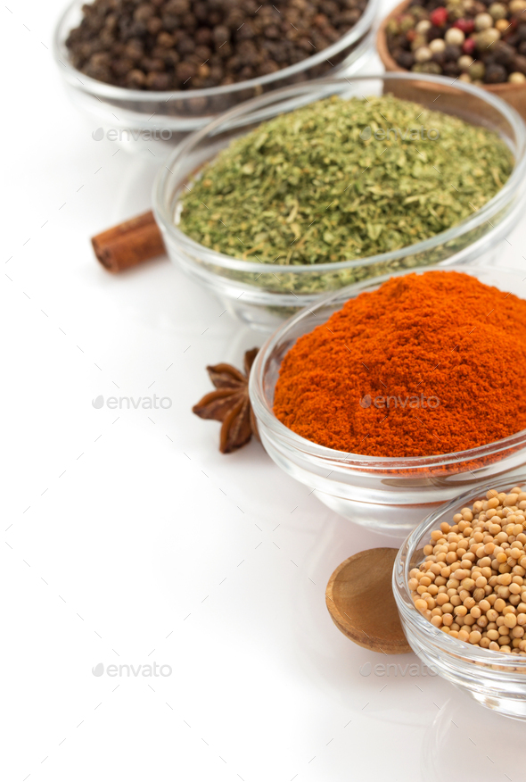food ingredients and spices on white - Stock Photo - Images